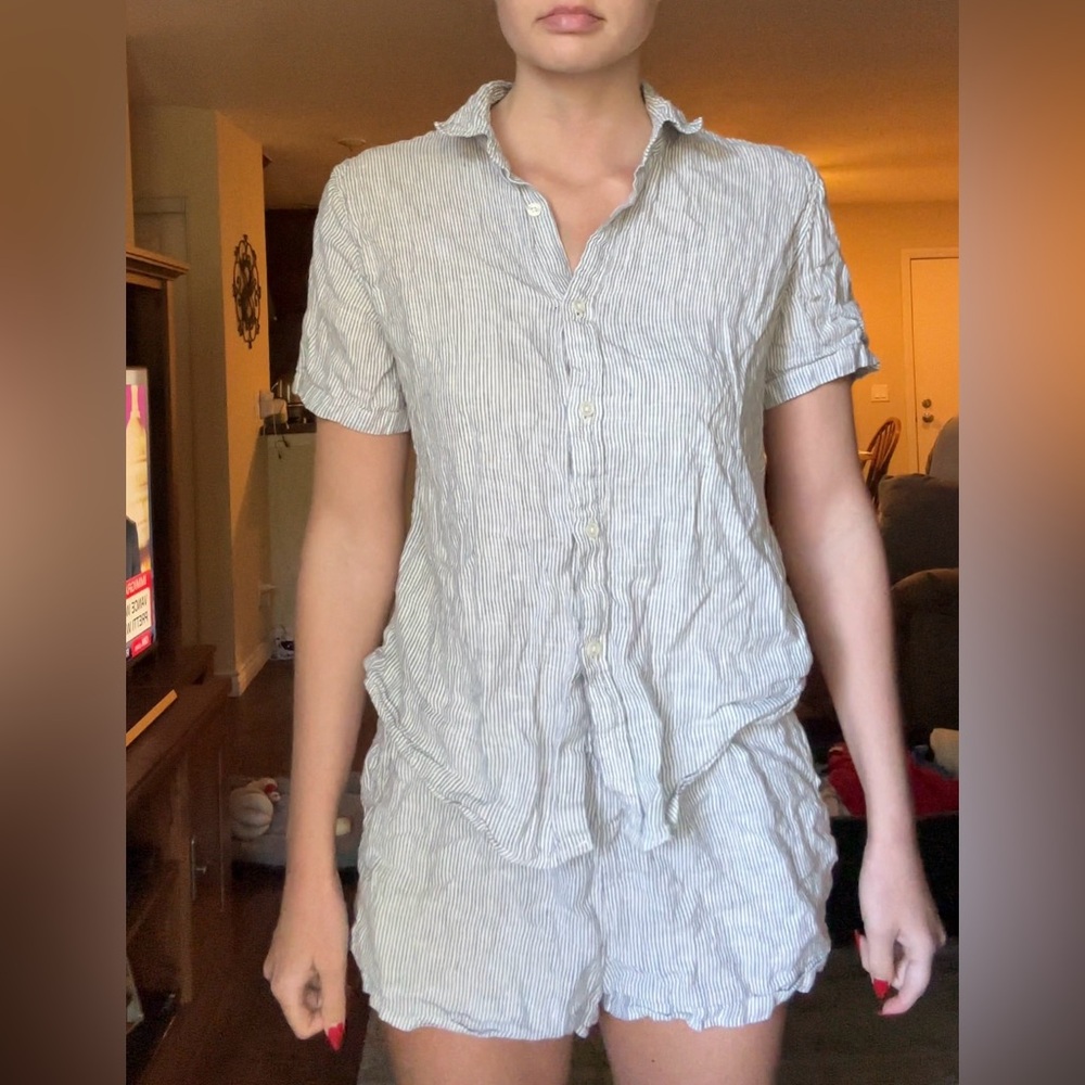 Quince Striped Button-Up Shirt and Shorts Pajamas